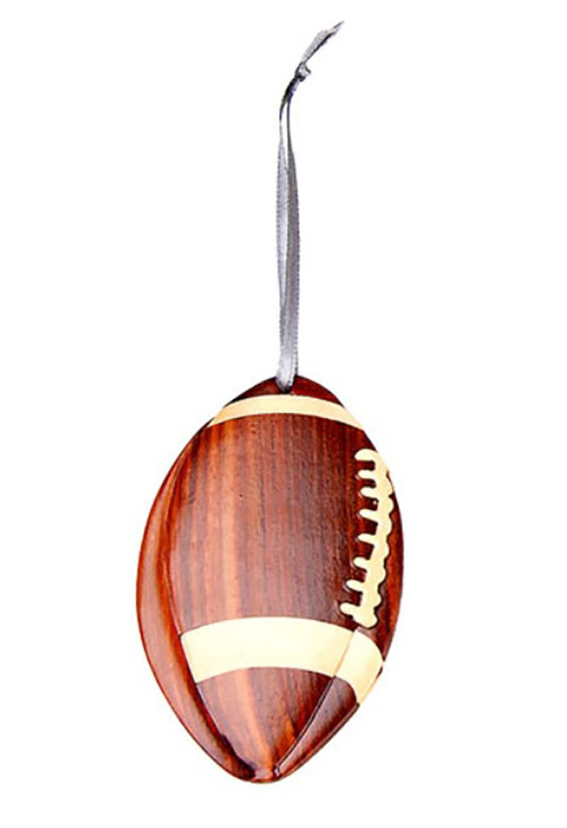 Double Side Handmade Intarsia Wood Football Ornament