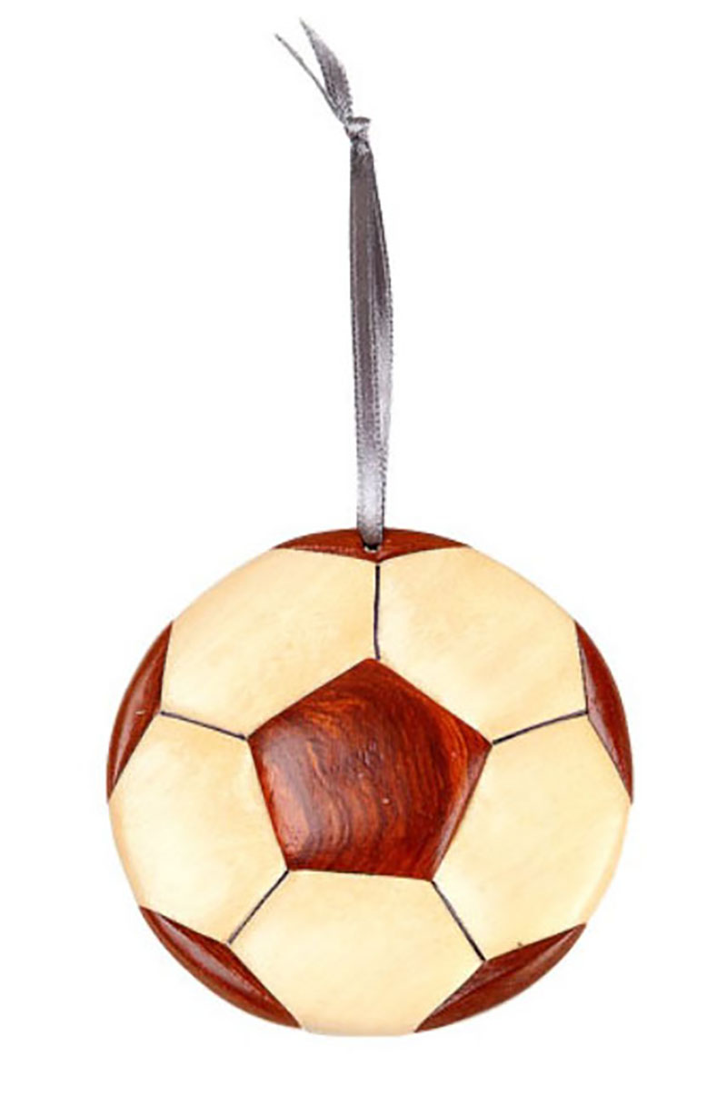 Double Side Handmade Intarsia Wood Soccer Ornament