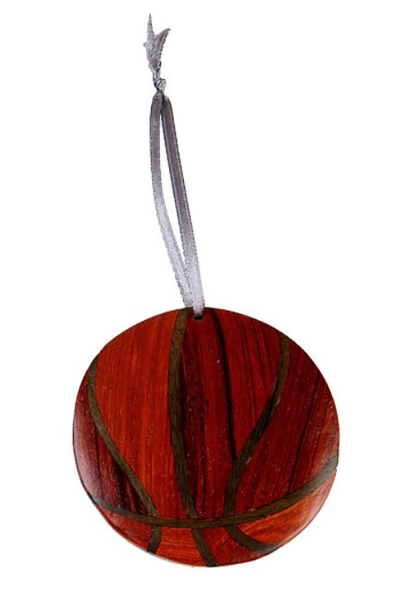 Double Side Handmade Intarsia Wood Basketball Ornament