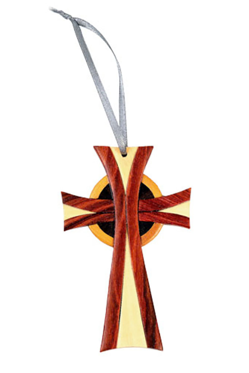 Double Side Handmade Intarsia Wood Celtic Cross Ornament