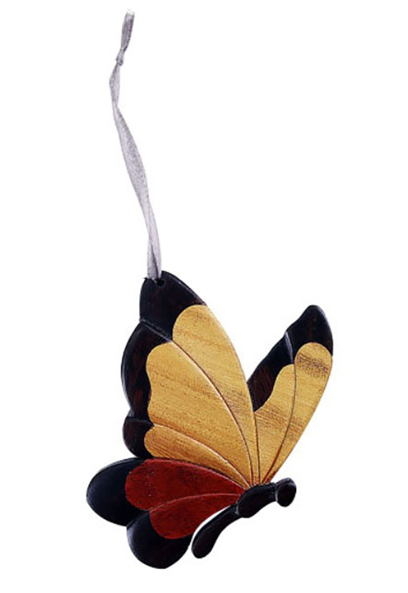 Double Side Handmade Intarsia Wood Butterfly Ii Ornament